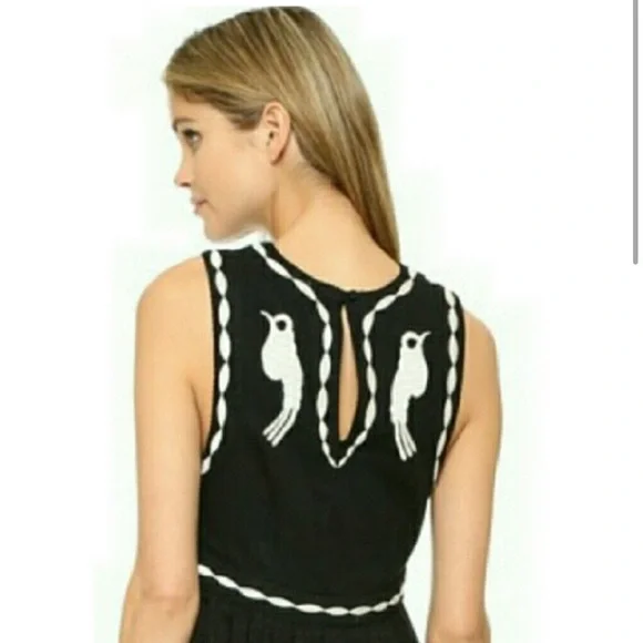 NWT FREE PEOPLE “birds of a feather” black and white embroidered mini dress SZ 6 - Picture 4 of 9